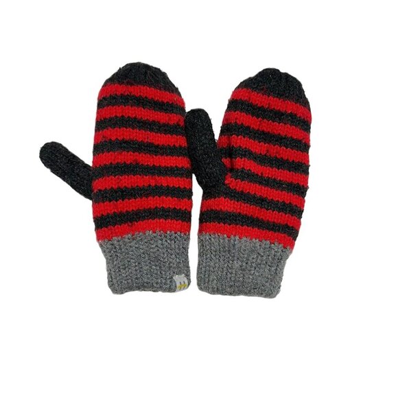 Hot Paws Striped Fleece Lined Mittens Red/Black - Picture 3 of 3